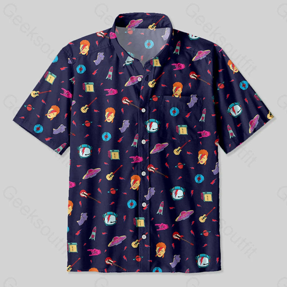 David Bowie Space Button Up Pocket Shirt Up / S Bus634 Yc