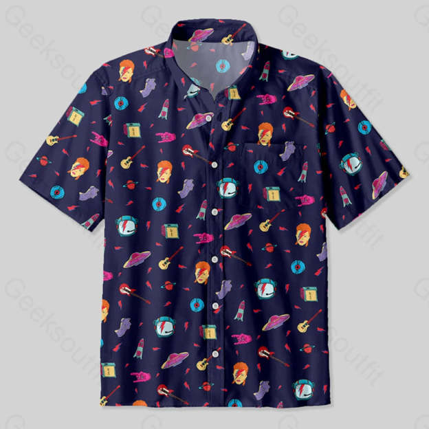 David Bowie Space Button Up Pocket Shirt Up / S Bus634 Yc