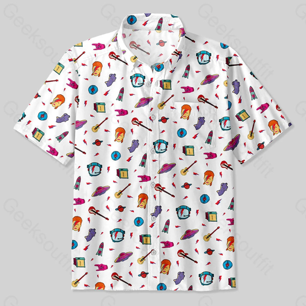David Bowie Space Button Up Pocket Shirt Up / S Bus635 Yc
