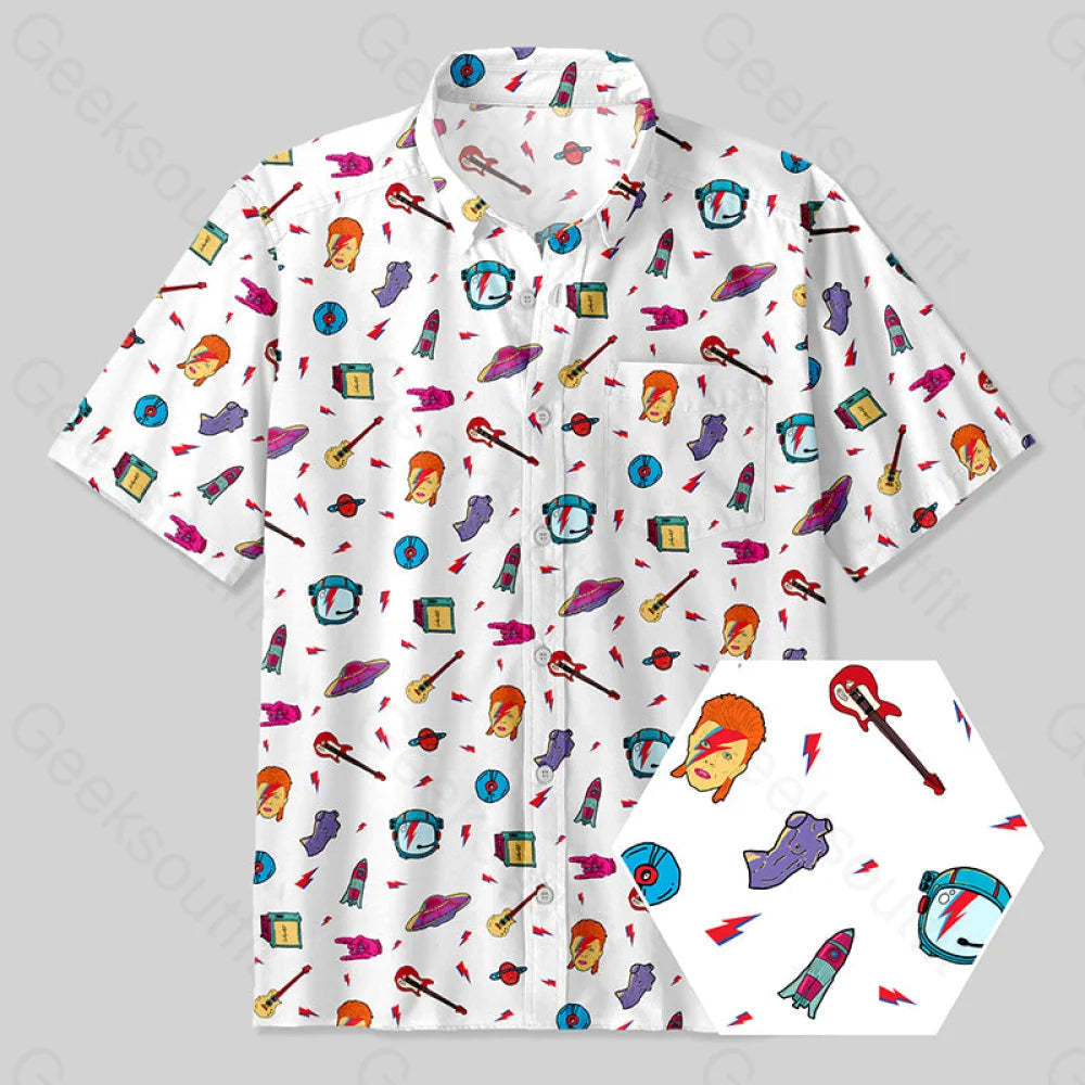 David Bowie Space Button Up Pocket Shirt Yc