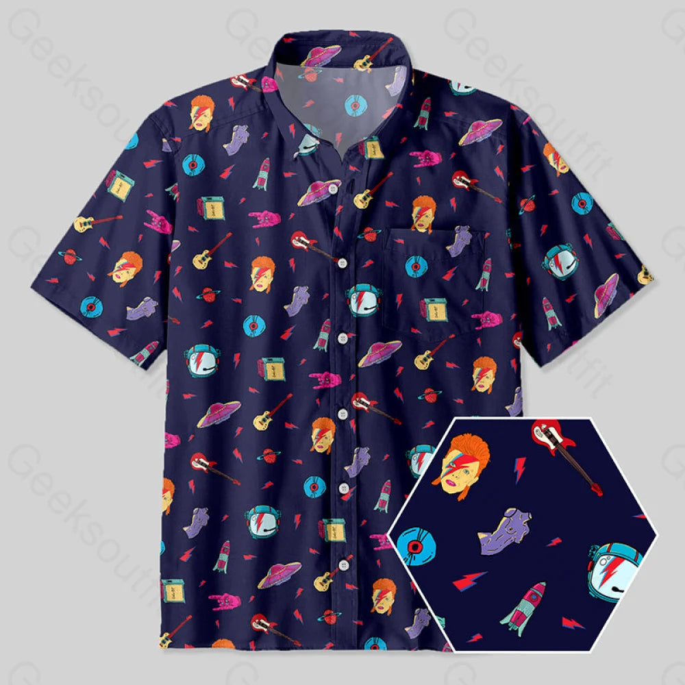 David Bowie Space Button Up Pocket Shirt Yc