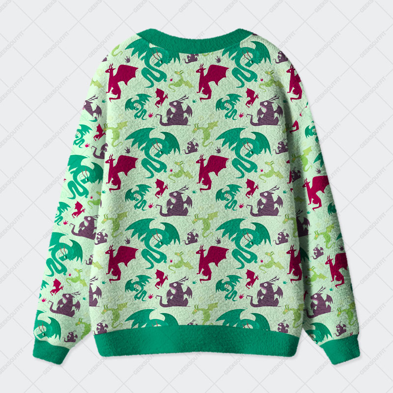 Dragons Pistachio Green Geek Ugly Cardigan Sweaters 