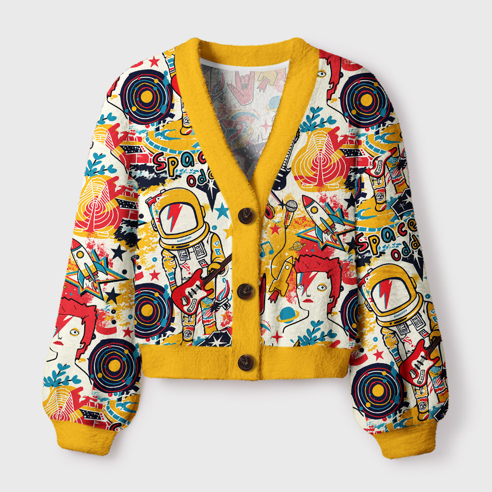 Geeksoutfit Space Oddity Geek Women's Cropped Cardigan-Sweater for