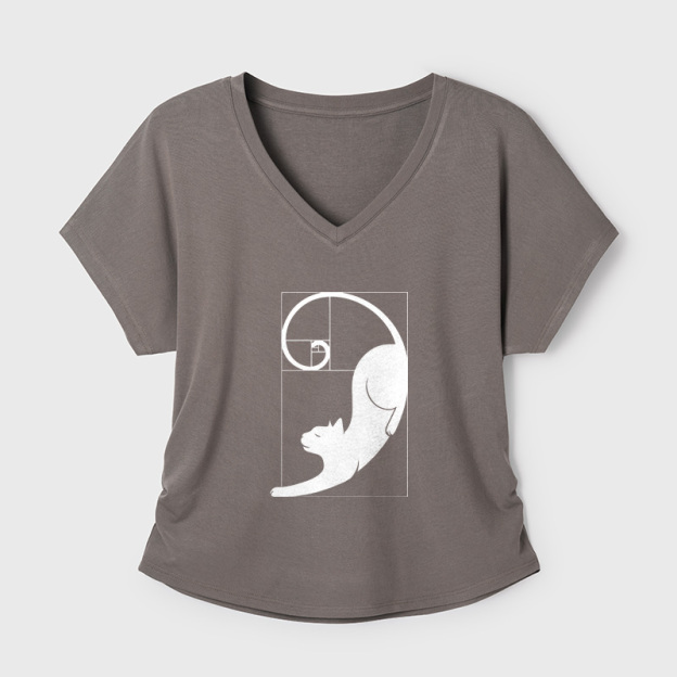 Fibonacci Kitty Geek Dolman Sleeve V-Neck Shirt