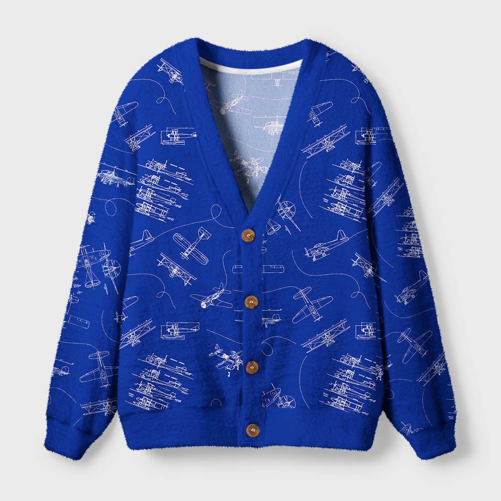 Aircraft Blueprint Geek Ugly Cardigan Sweaters