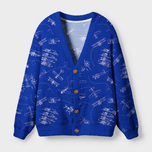 Aircraft Blueprint Geek Ugly Cardigan Sweaters