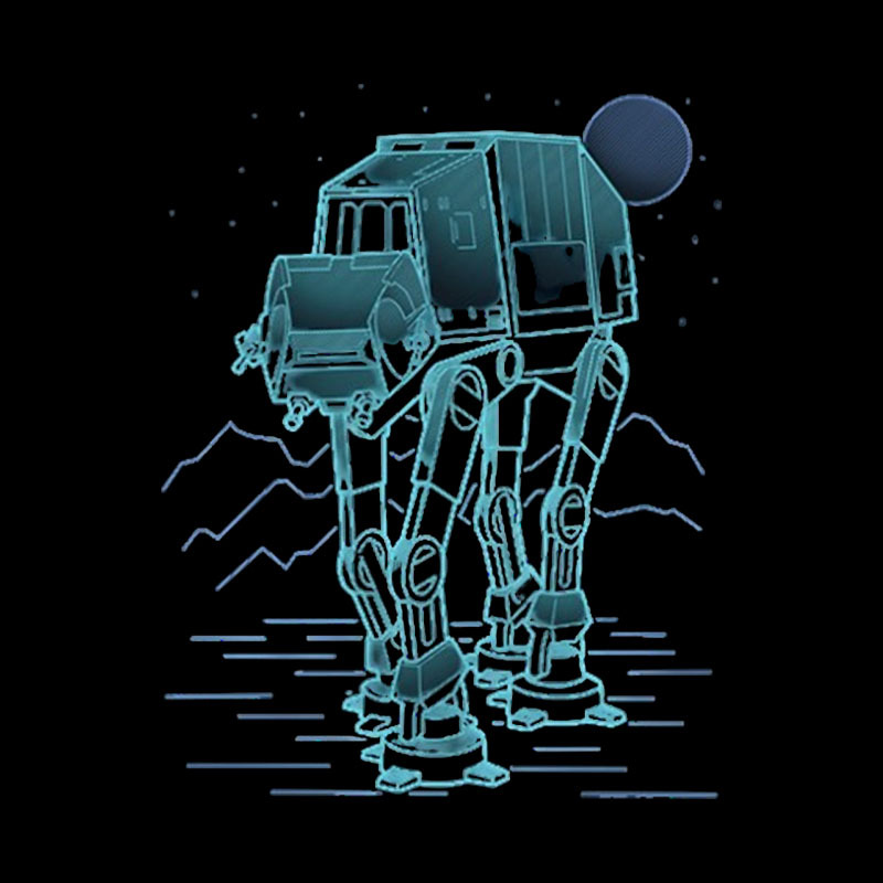 Neon Line-Art Armored Walker Geek T-Shirt