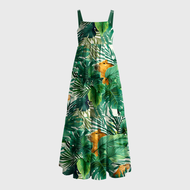 Hawaii Capybara Geek Tiered Cami Maxi Dress
