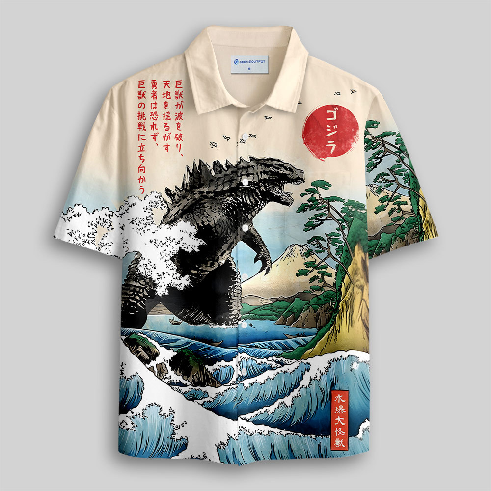 Dinosaur Ukiyo-e Button Up Pocket Shirt