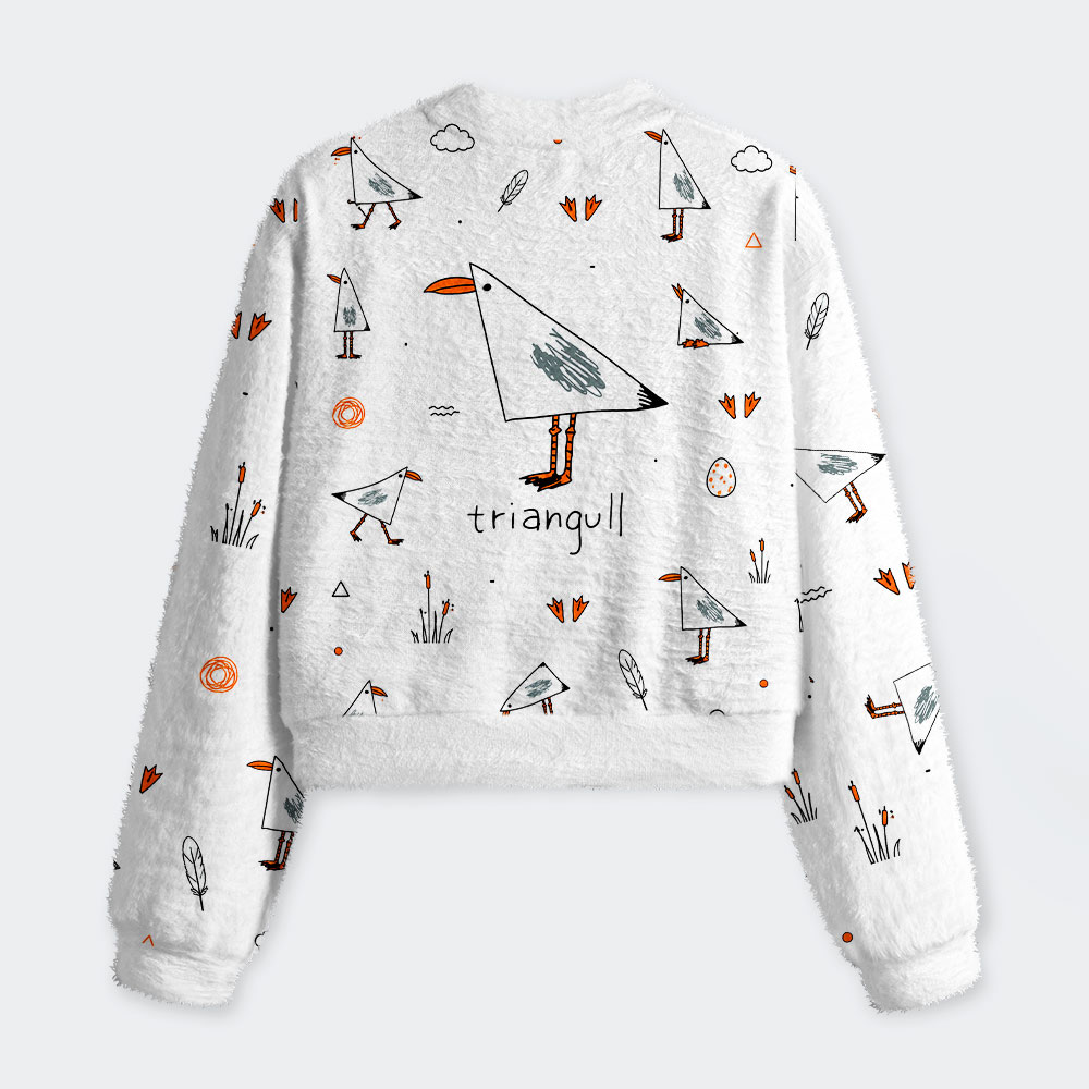 Funny Triangull Pun Geek Women's Fuzzy Fleece Cropped Sweater