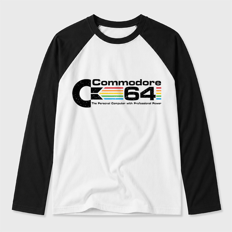 Commodore 64 Nerd Geek Retro Raglan Long-Sleeve Tee