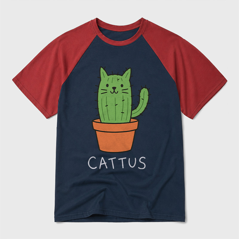Cattus Prickly Kitten Cactus Geek Retro Raglan T-Shirt