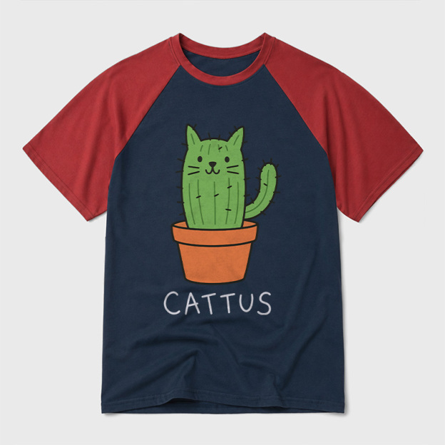 Cattus Prickly Kitten Cactus Geek Retro Raglan T-Shirt