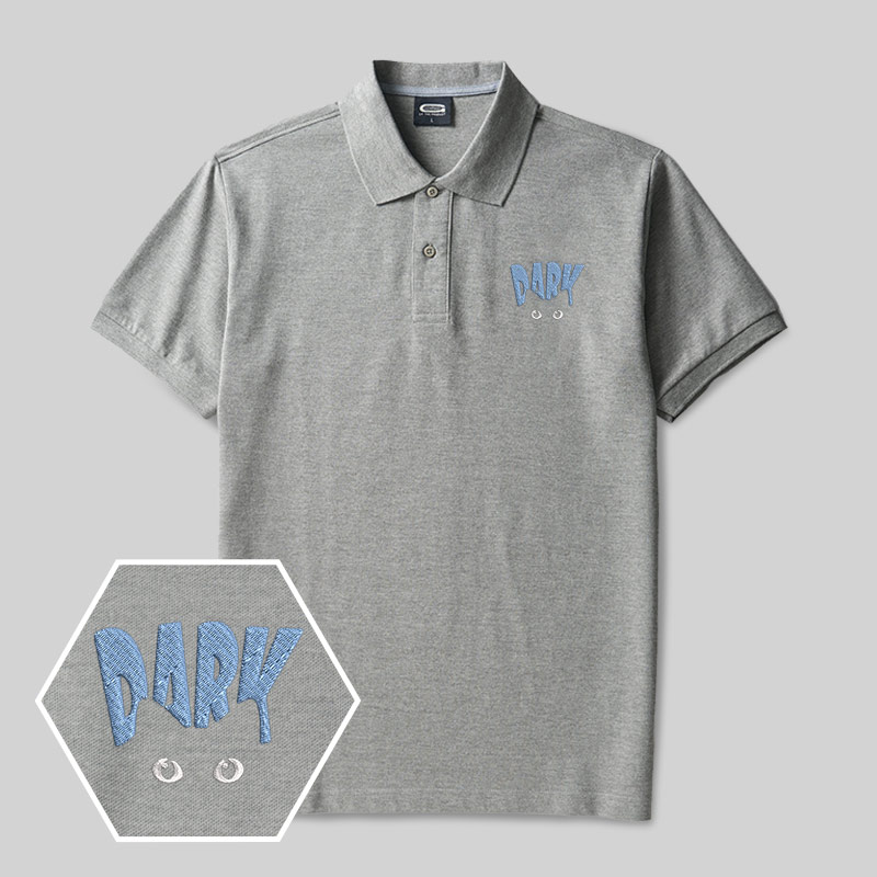 Dark Cat Geek Embroidered Polo Shirt