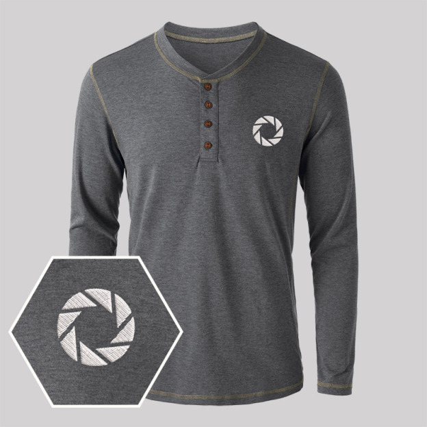 Aperture Embroidered Long Sleeve Henley Shirts
