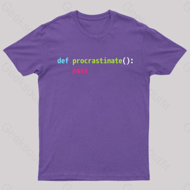 Def Procrastinate Pass Geek T-Shirt Purple / S