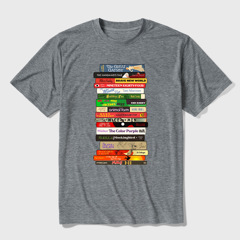 Classic Banned Books Stack Ultra Soft Heather Tees