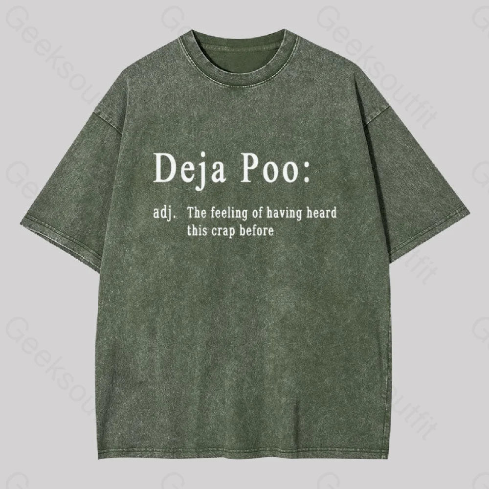 Deja Poo Geek Washed T-Shirt Army Green / S