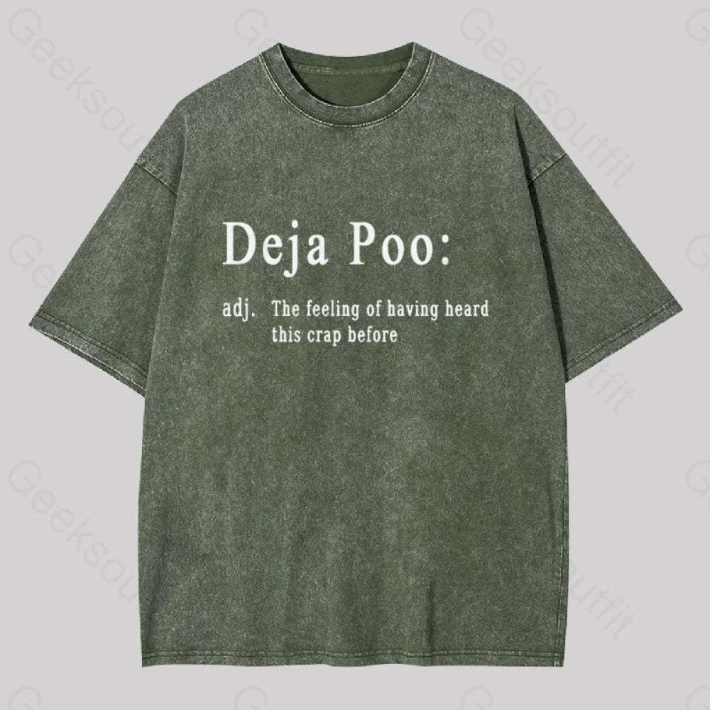 Deja Poo Geek Washed T-Shirt Army Green / S