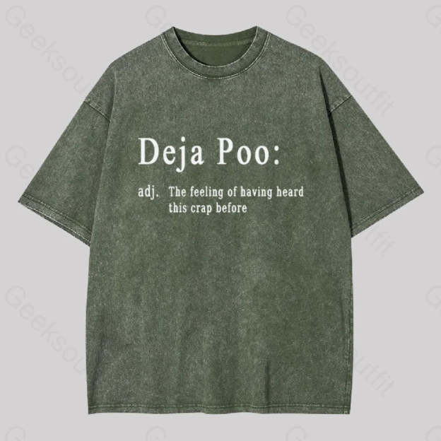 Deja Poo Geek Washed T-Shirt Army Green / S