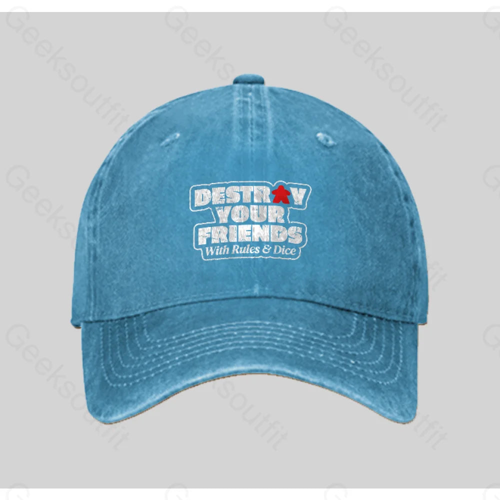 Destroy Your Friends With Rules And Dice Washed Vintage Baseball Cap Blue
