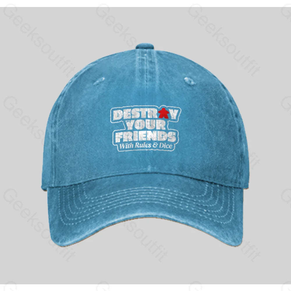 Destroy Your Friends With Rules And Dice Washed Vintage Baseball Cap Blue