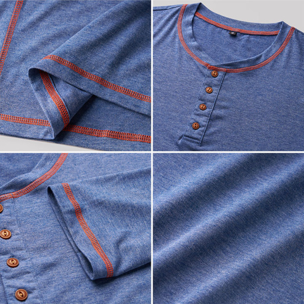 Don't Panic Embroidered Long Sleeve Henley Shirts