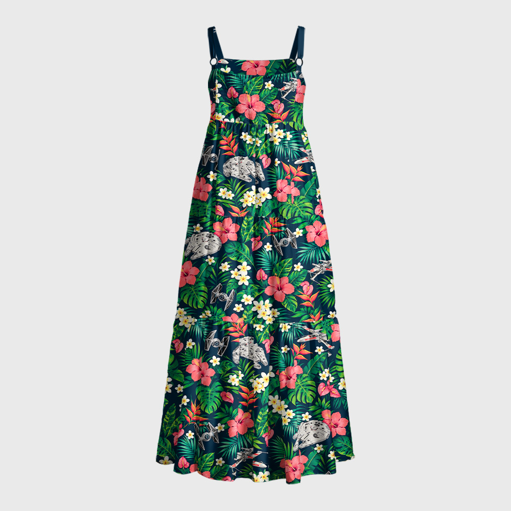 Cosmic Hibiscus Geek Tiered Cami Maxi Dress