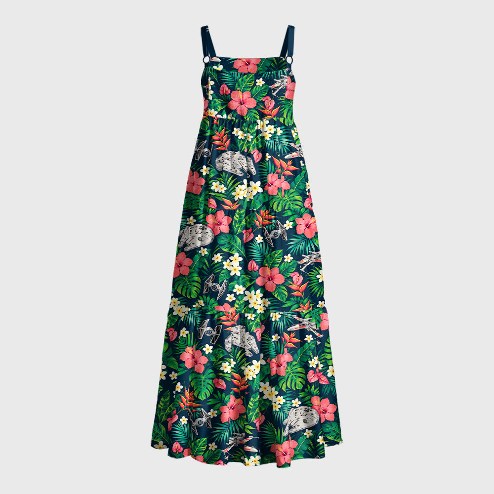 Cosmic Hibiscus Geek Tiered Cami Maxi Dress