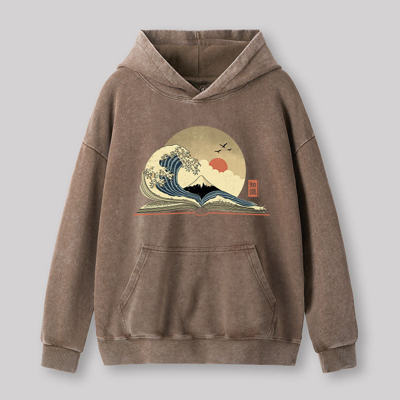 The Great Wave of Knowledge Geek Washed Hoodie