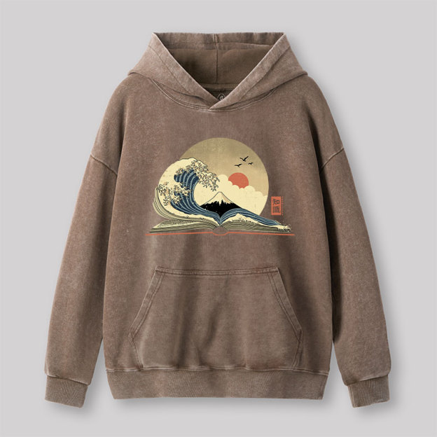 The Great Wave of Knowledge Geek Washed Hoodie