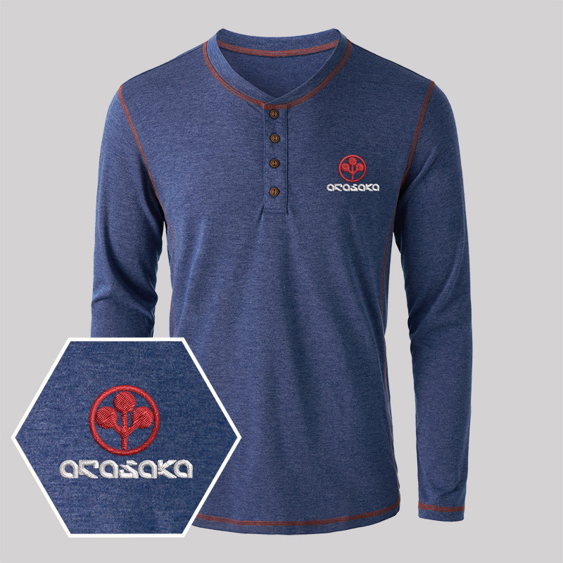 Arasaka Elite Geek Embroidered Long Sleeve Henley Shirts