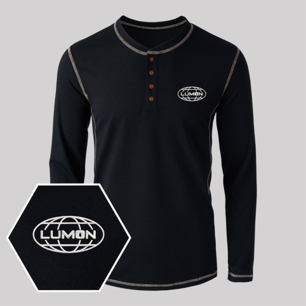 Lumon Embroidered Long Sleeve Henley Shirts