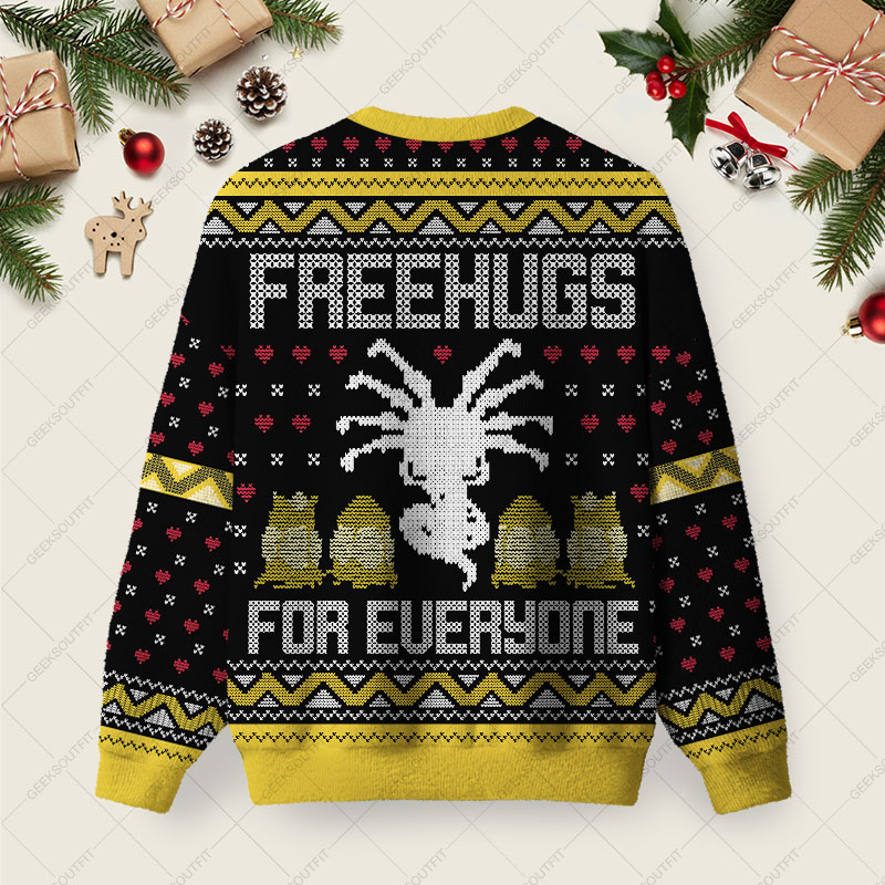 Free Hugs For Everyone Ugly Christmas Fuzzy Fleece Sweatshirt