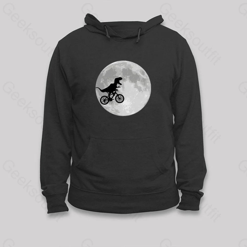 Dinosaur Bike And Moon Hoodie Black / S