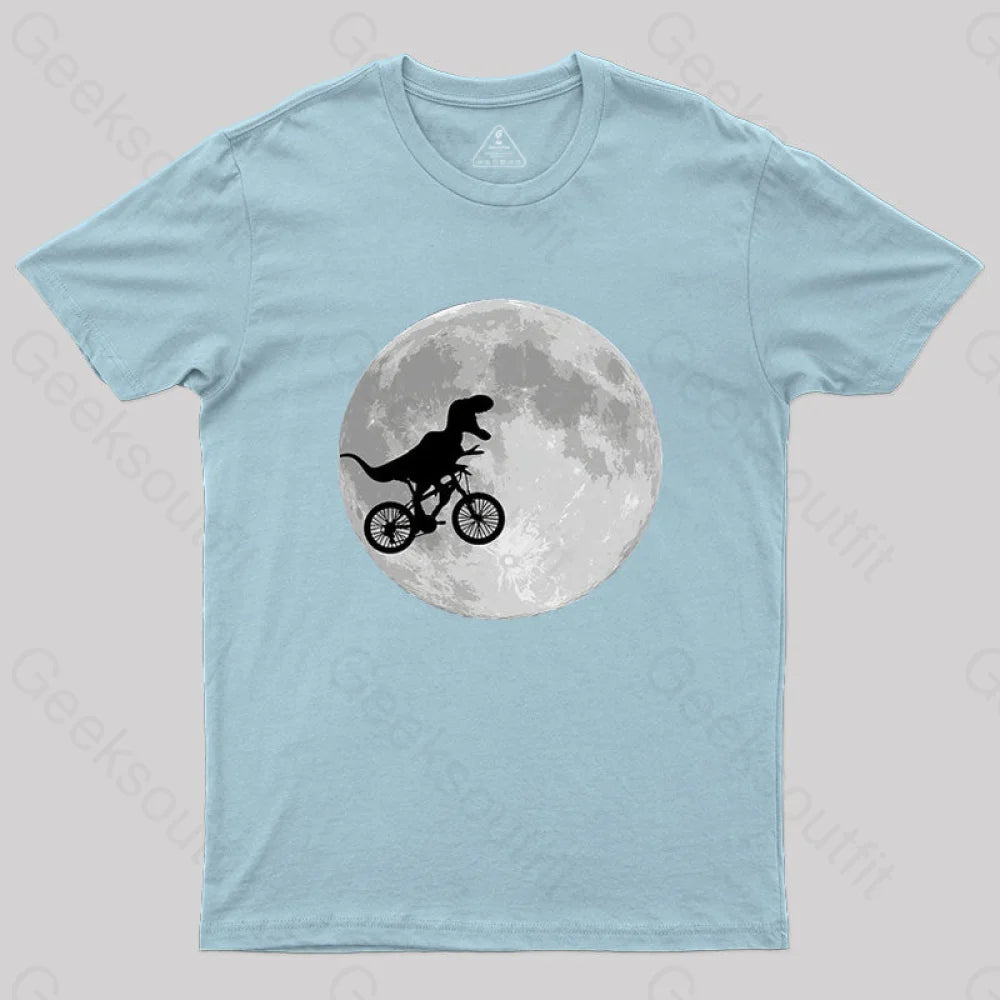 Dinosaur Bike And Moon T-Shirt Light Blue / S