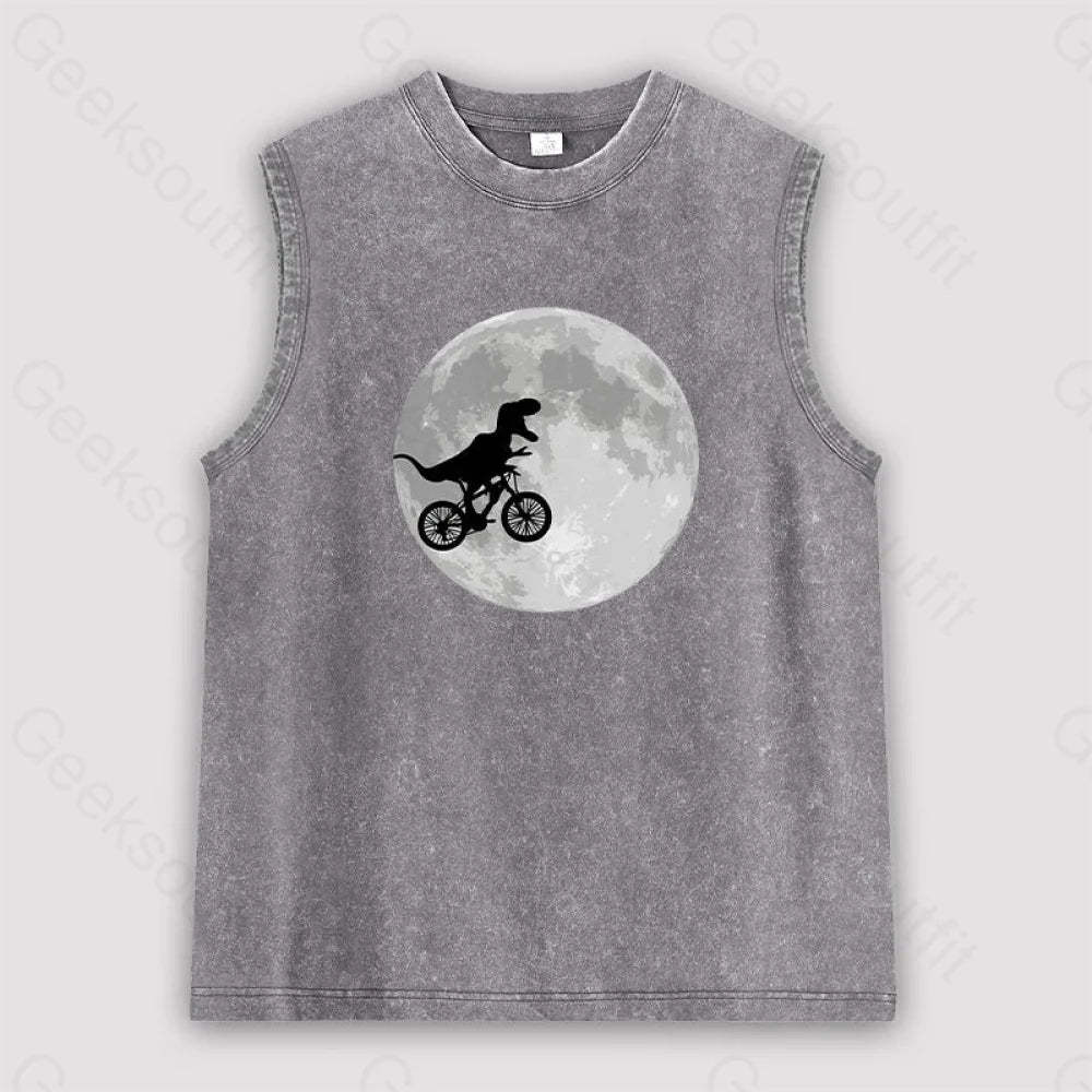 Dinosaur Bike And Moon Unisex Washed Tank Grey / S