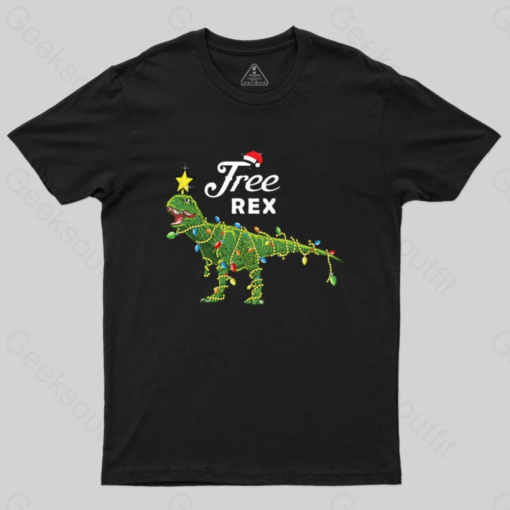 Dinosaur Christmas Tree Rex T-Shirt Black / S