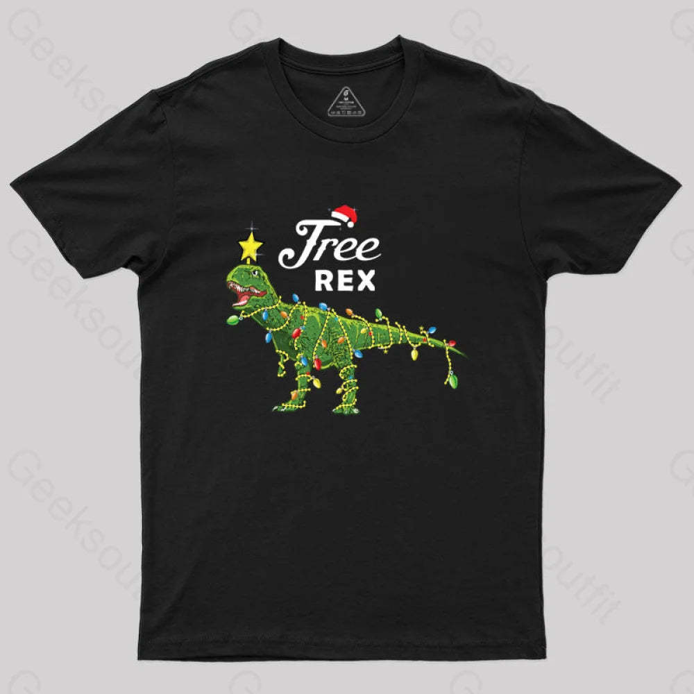 Dinosaur Christmas Tree Rex T-Shirt Black / S