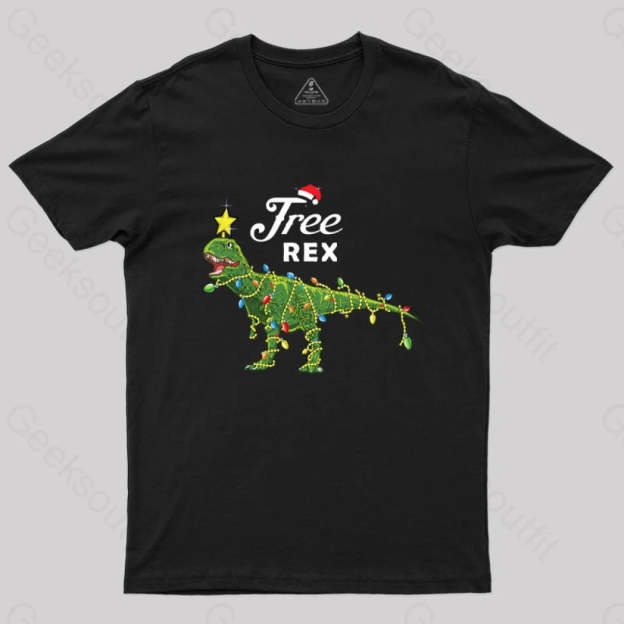 Dinosaur Christmas Tree Rex T-Shirt Black / S