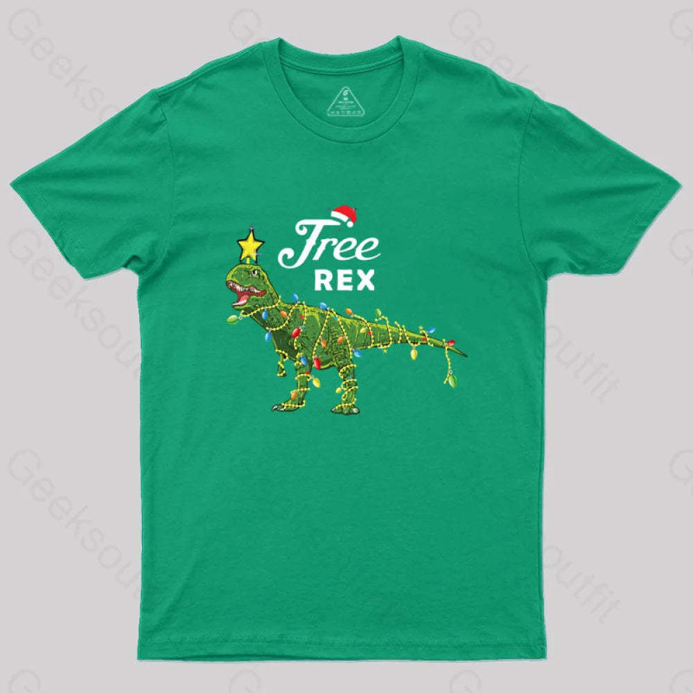 Dinosaur Christmas Tree Rex T-Shirt Green / S