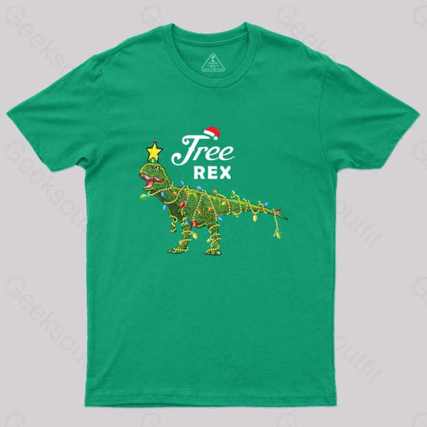 Dinosaur Christmas Tree Rex T-Shirt Green / S