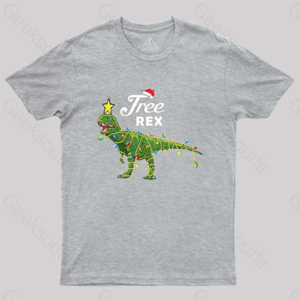 Dinosaur Christmas Tree Rex T-Shirt Grey / S