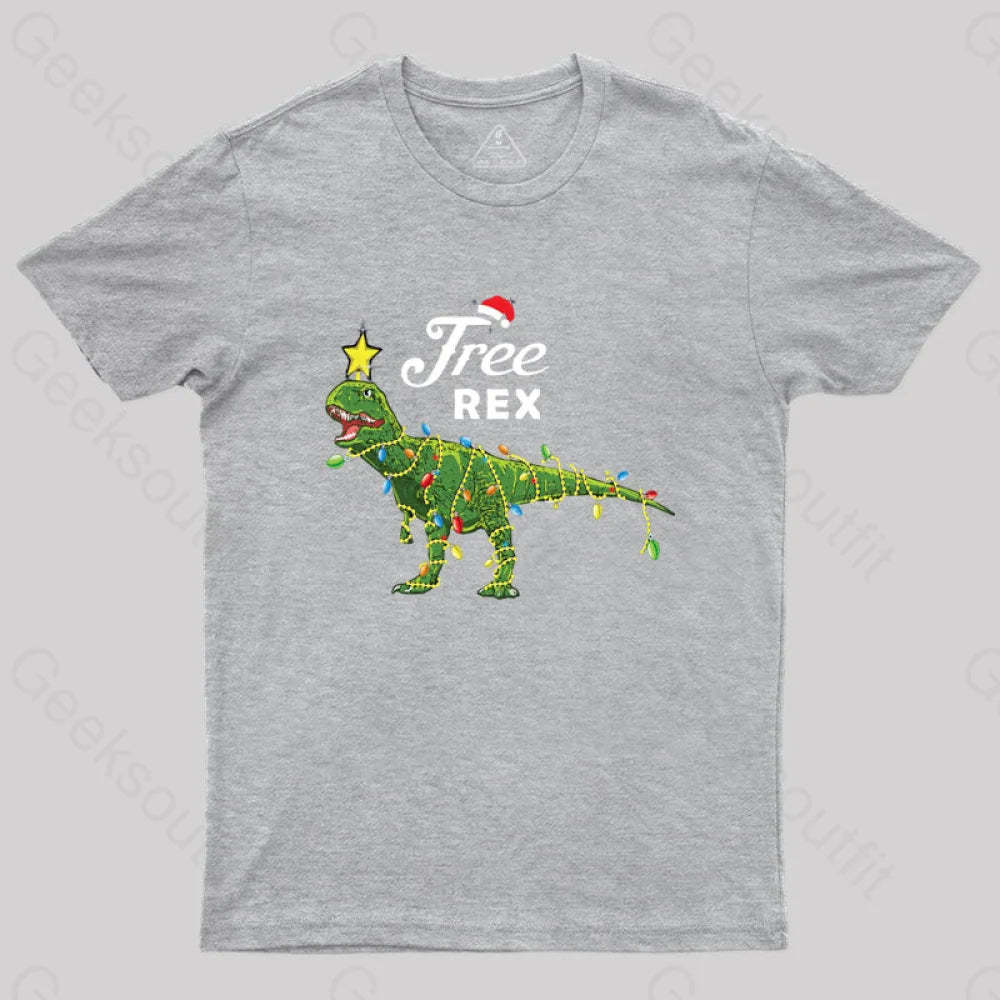 Dinosaur Christmas Tree Rex T-Shirt Grey / S