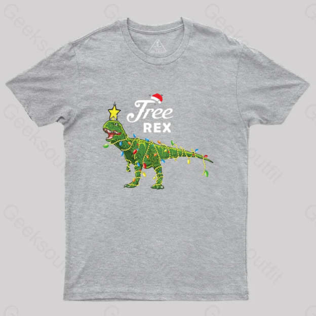 Dinosaur Christmas Tree Rex T-Shirt Grey / S