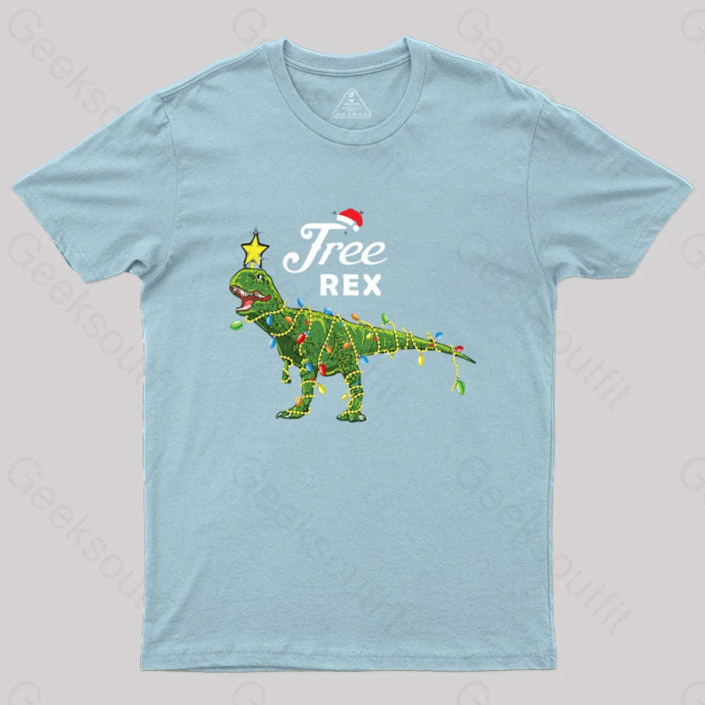 Dinosaur Christmas Tree Rex T-Shirt Light Blue / S