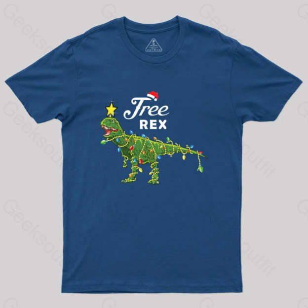 Dinosaur Christmas Tree Rex T-Shirt Navy / S