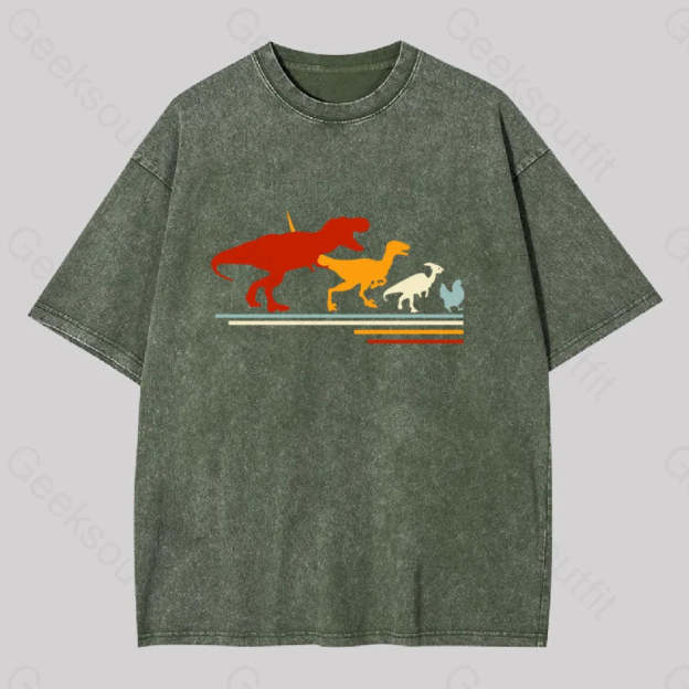Dinosaur Evolution Washed T-Shirt Army Green / S