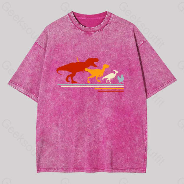 Dinosaur Evolution Washed T-Shirt Rose Red / S