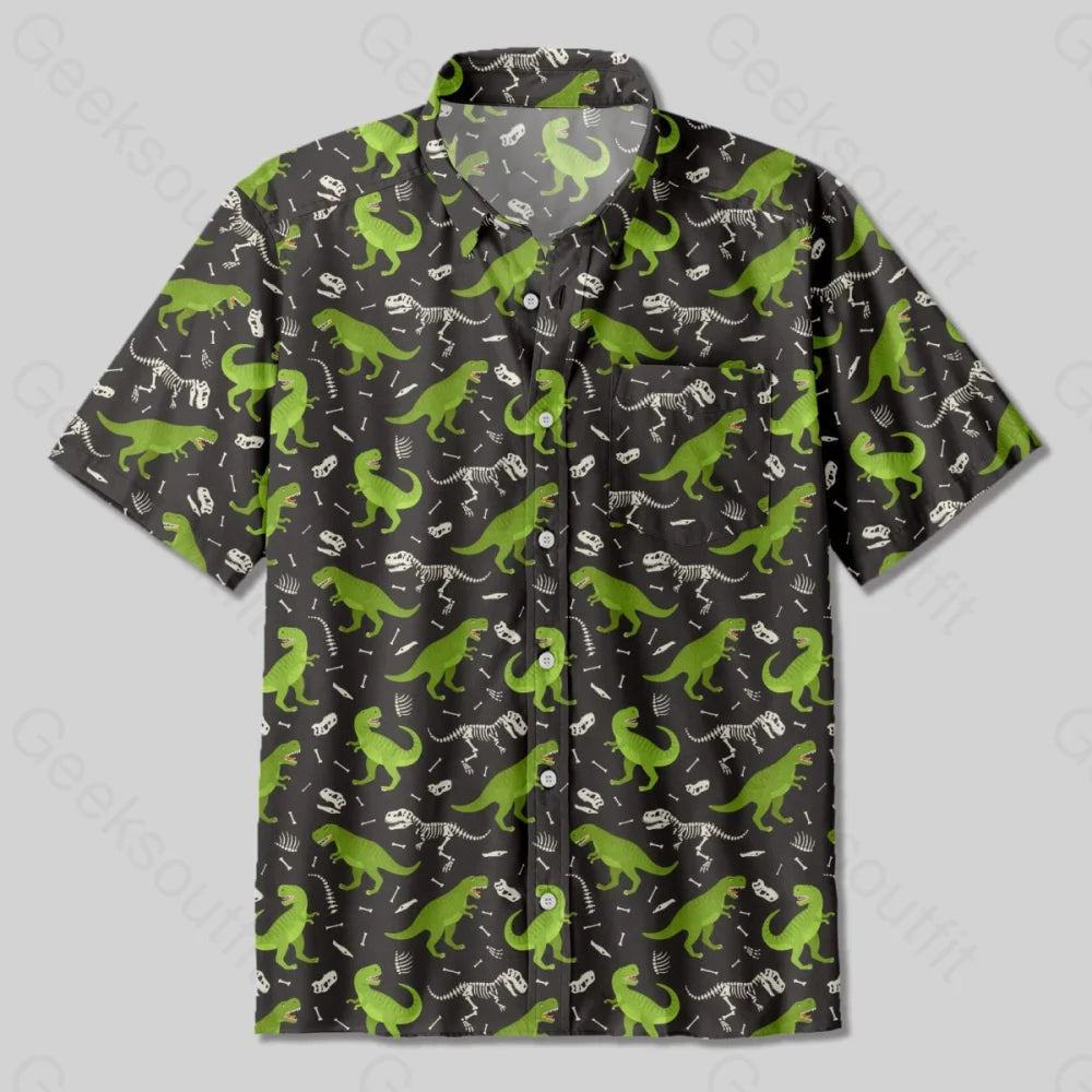 Dinosaurs And Fossils Button Up Pocket Shirt - Geeksoutfit
